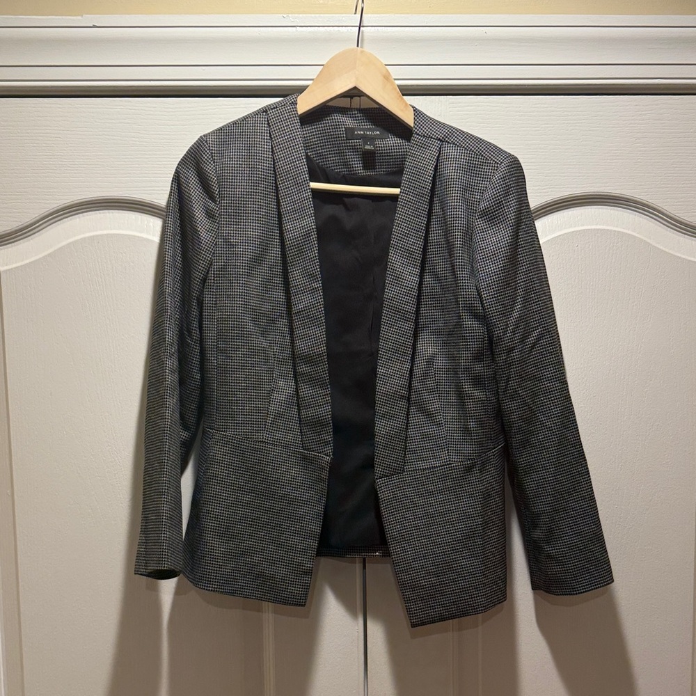 Ann Taylor Black and White Checkered Blazer